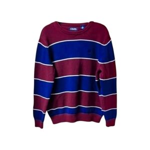 CHAPS Men's burgundy & blue striped crew neck Sweater Size large NEW